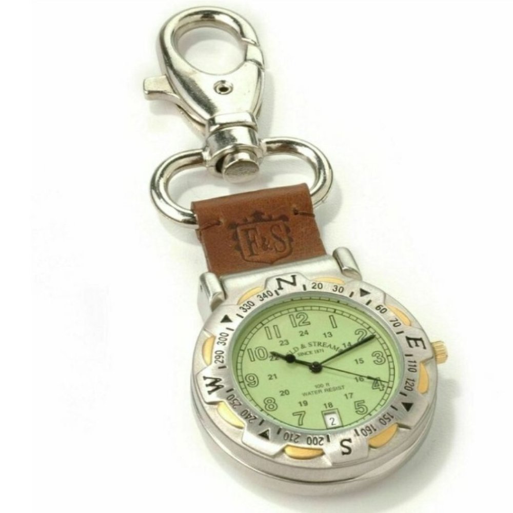 Field & Stream Compass Pocket Watch Leather New